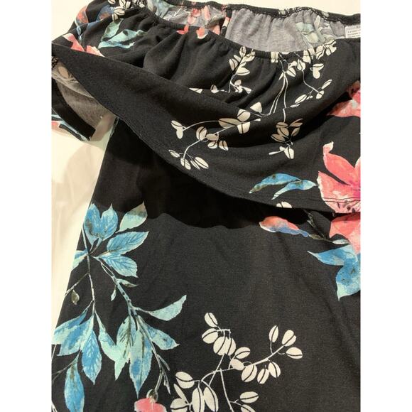 West Loop Women's Floral Dress Off Shoulders Ruffles Sz XL Off Black Floral - Picture 2 of 10